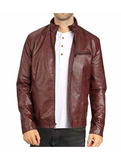 VICALLED Mens Leather Jacket Slim Fit Stand Collar PU Motorcycle Jacket Lightweight