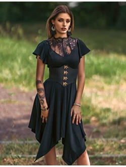 Womens Casual Gothic Dress Flutter Sleeve A-line Swing Dress