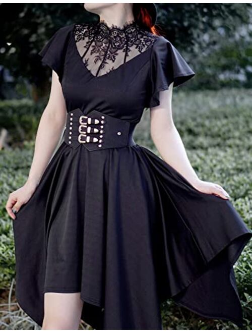 SCARLET DARKNESS Womens Casual Gothic Dress Flutter Sleeve A-line Swing Dress