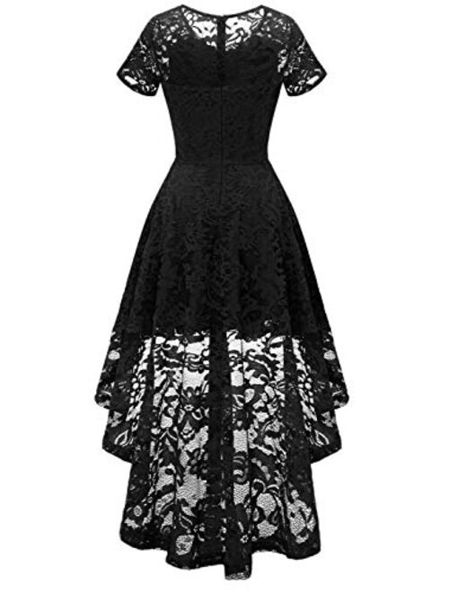 MUADRESS Women's Cocktail Dress Floral Lace V Neck High Low Sleeveless Formal Party Dress