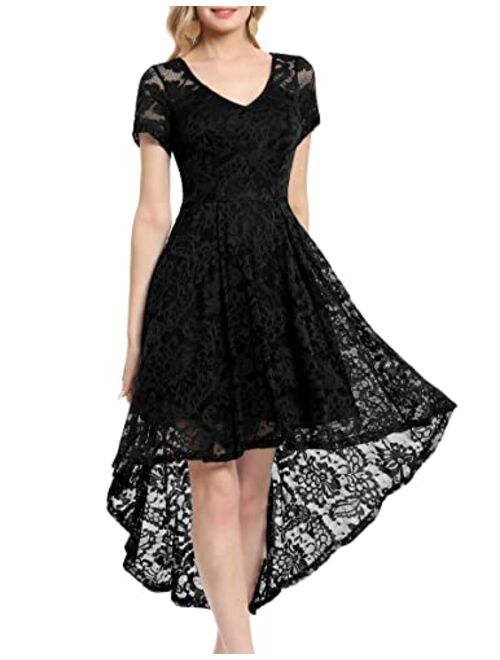 MUADRESS Women's Cocktail Dress Floral Lace V Neck High Low Sleeveless Formal Party Dress
