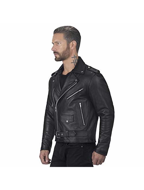 Viking Cycle American Eagle Premium Grade Cowhide Leather Motorcycle Jacket for Men