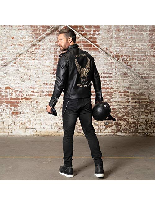Viking Cycle American Eagle Premium Grade Cowhide Leather Motorcycle Jacket for Men