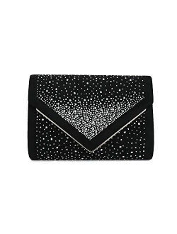 Charming Tailor Envelope Purse Formal Faux Suede Clutch Rhinestone Evening Bag for Women Party Handbag