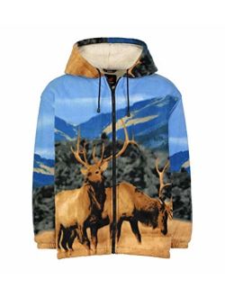 Men Women's Hoodie Sweatshirt Zip up Sherpa Lined Fleece Elk Jacket Wildkind