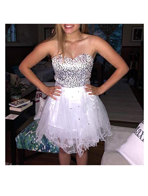 Sarahbridal Women's Tulle Sequin Short Homecoming Embellished Dress Prom Gown SD034