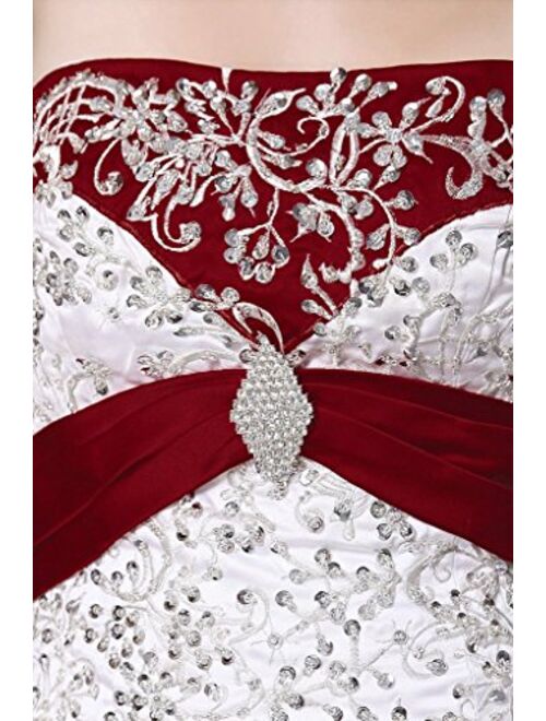 Snowskite Women's Strapless Satin Embroidery Wedding Dress Bridal Gown