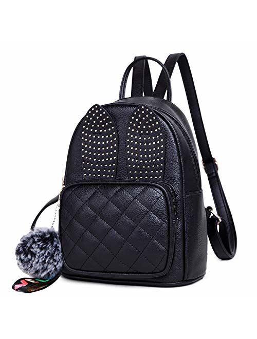 Girls Rabbit Ear Cute Mini Leather Backpack, XB Small Backpack Purse for Women Fashion Shoulder Bag