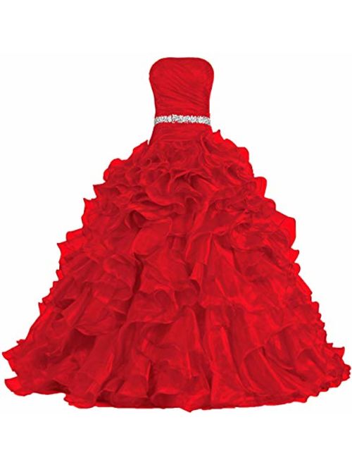 ANTS Women's Pretty Ball Gown Quinceanera Dress Ruffle Prom Dresses Size 4 US Red
