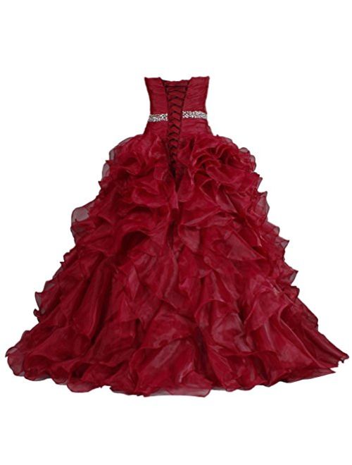 ANTS Women's Pretty Ball Gown Quinceanera Dress Ruffle Prom Dresses Size 4 US Red