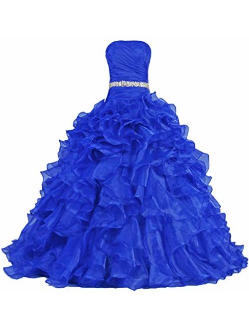 ANTS Women's Pretty Ball Gown Quinceanera Dress Ruffle Prom Dresses Size 8 US Royal Blue