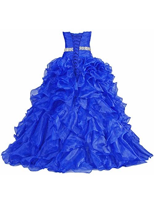 ANTS Women's Pretty Ball Gown Quinceanera Dress Ruffle Prom Dresses Size 8 US Royal Blue