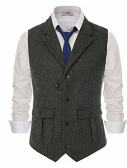 Paul Jones Mens Herringbone Tweed Waistcoat British Tailored Collar Suit Vest