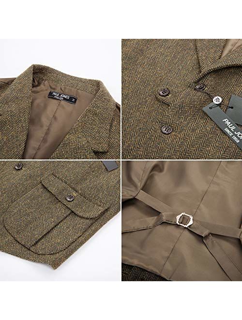 Paul Jones Mens Herringbone Tweed Waistcoat British Tailored Collar Suit Vest