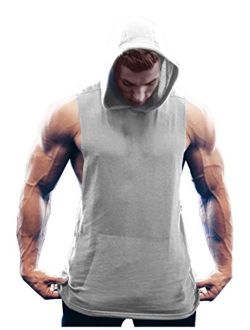 Men's Workout Hooded Tank Tops Bodybuilding Muscle Cut Off T Shirt Sleeveless Gym Hoodies