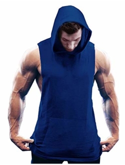 Men's Workout Hooded Tank Tops Bodybuilding Muscle Cut Off T Shirt Sleeveless Gym Hoodies