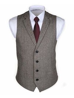 Ruth&Boaz 2Pockets4ButtonsWoolHerringbone TweedTailoredCollarSuitVest