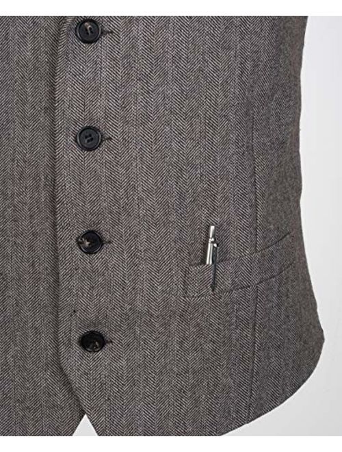 Ruth&Boaz 2Pockets4ButtonsWoolHerringbone TweedTailoredCollarSuitVest
