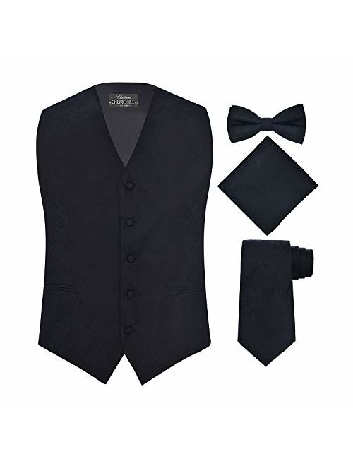 S.H. Churchill & Co. Men's 4 Piece Paisley Vest Set, with Bow Tie, Neck Tie & Pocket Hanky