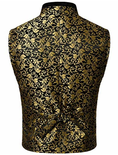 VATPAVE Mens Heart Shaped Classic Paisley Jacquard Waistcoat Zip Up Floral Vest