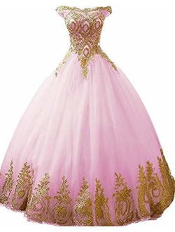 inmagicdress Women's Ball Gowns Gold Lace Appplique Dress Prom Dress 24 Plus Pink Style2