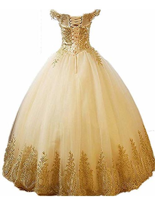 inmagicdress Womens Ball Gowns Gold Lace Appplique Dress