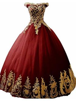 inmagicdress Women's Ball Gowns Gold Lace Appplique Dress Prom Dress 2 Burgundy Style2