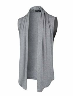 uxcell Men Casual Open Front Sleeveless Irregular Hem Cardigan Vest with No Button