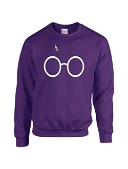 Outlook Designs Glasses and Bolt Fashion Sweatshirt, Wizard Glasses Scar Unisex Crewneck Sweatshirt