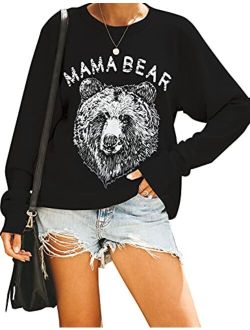 Women's Cute Long Sleeve Top Loose Mama Bear Crewneck Pullover Sweatshirt