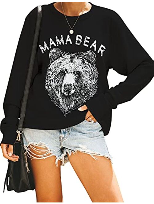 Blooming Jelly Women's Cute Long Sleeve Top Loose Mama Bear Crewneck Pullover Sweatshirt