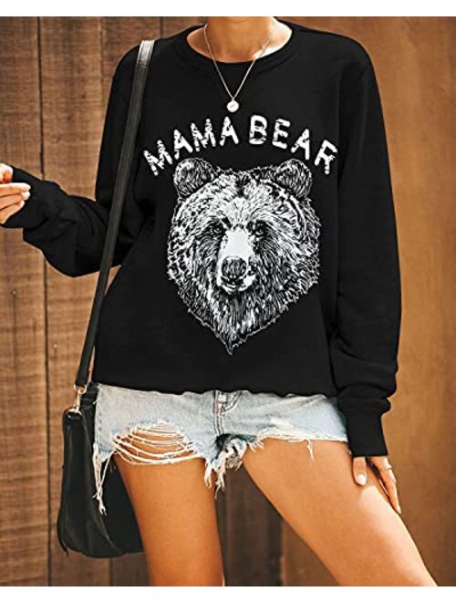 Blooming Jelly Women's Cute Long Sleeve Top Loose Mama Bear Crewneck Pullover Sweatshirt