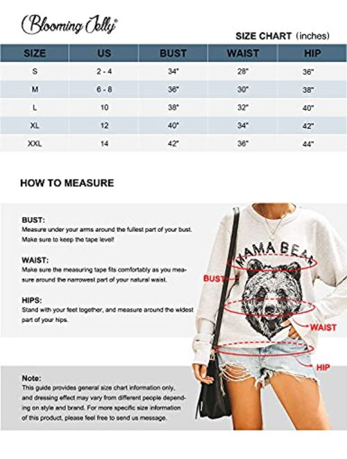 Blooming Jelly Women's Cute Long Sleeve Top Loose Mama Bear Crewneck Pullover Sweatshirt