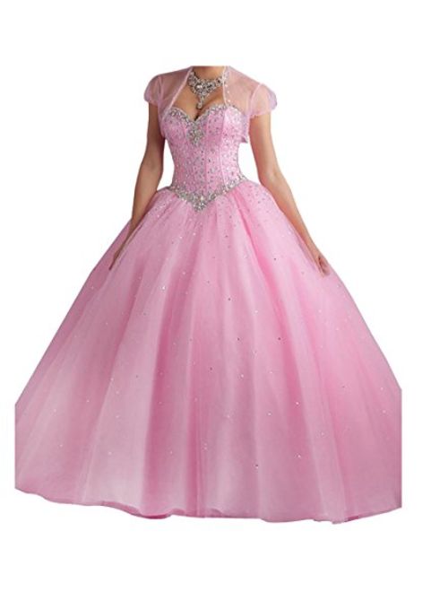 XIA Women's Sweetheart Shiny Beaded Ball Gowns Tulle Long Quinceanera Prom Dress with Shawl