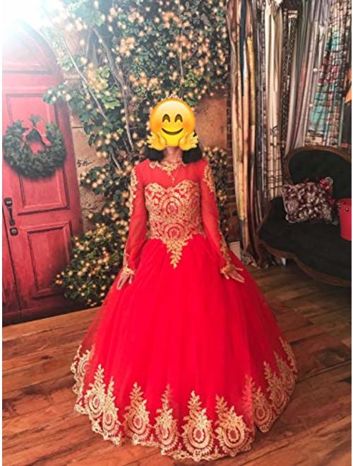 inmagicdress Women's Ball Gowns Gold Lace Appplique Dress Prom Dress 24 Plus Turqoise