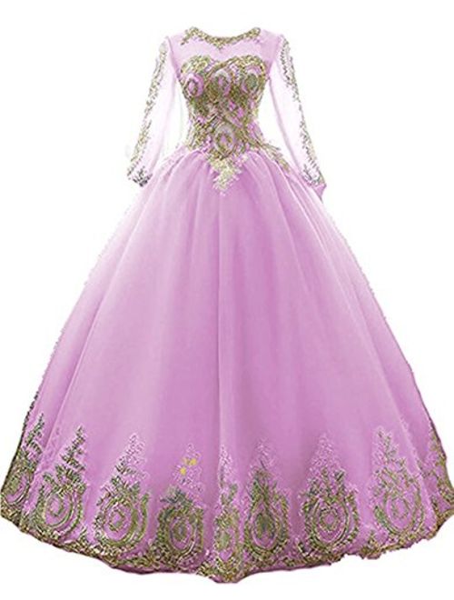 inmagicdress Womens Ball Gowns Gold Lace Appplique Dress