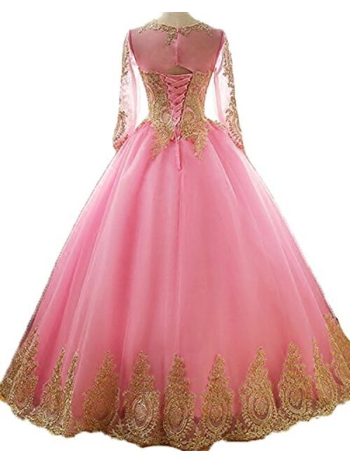 inmagicdress Women's Ball Gowns Gold Lace Appplique Dress