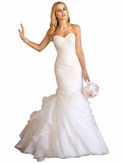 Women's Sweetheart Ruched Organza Bridal Gown Mermaid Wedding Dress for Bride