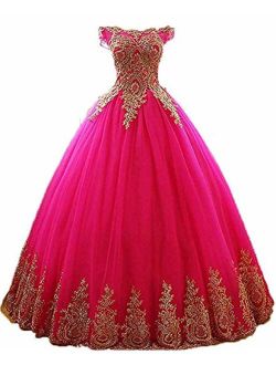 inmagicdress Women's Ball Gowns Gold Lace Appplique Dress Prom Dress 2 Watermelon Style2