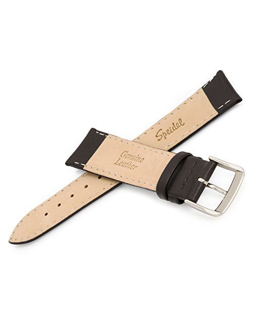 Speidel Genuine Leather Watch Band Black and Brown Stitched Calf Skin Replacement Strap,Stainless Steel Metal Buckle,Watchband Fits Most Watch Brands (16mm-24mm)