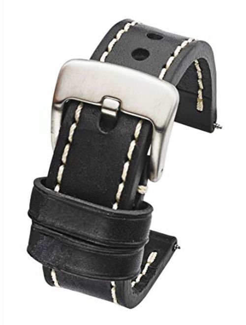 Alpine Thick Padded Stitched Genuine Oil Leather Watch Band - Black & Brown in Sizes 22mm, 24mm & 26mm