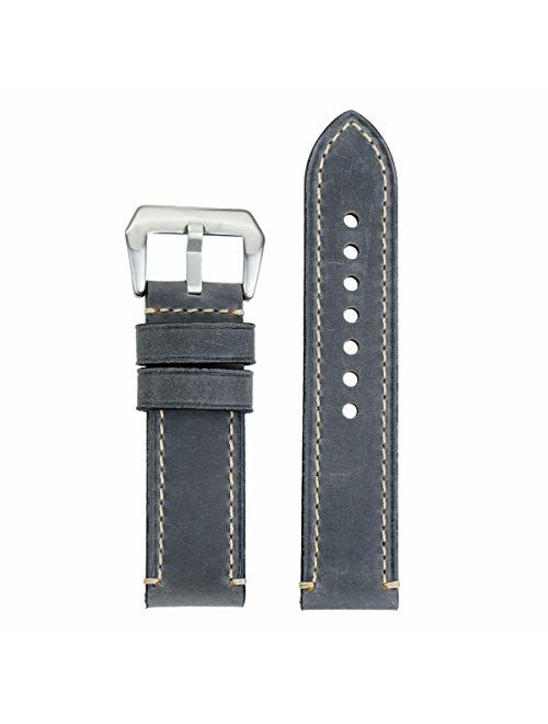 EACHE Genuine Leather Watch Bands Grey Gray, Crazy Horse Vintage Leather Watch Bands for Mens, Thick Leather Watch Bands 24mm