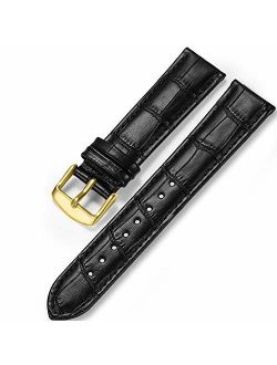 iStrap Leather Watch Band Alligator Grain Calfskin Replacement Strap Stainless Steel Buckle Bracelet for Men Women-18mm 19mm 20mm 21mm 22mm 24mm-Black Brown