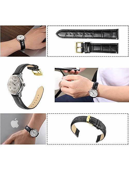 iStrap Leather Watch Band Alligator Grain Calfskin Replacement Strap Stainless Steel Buckle Bracelet for Men Women-18mm 19mm 20mm 21mm 22mm 24mm-Black Brown