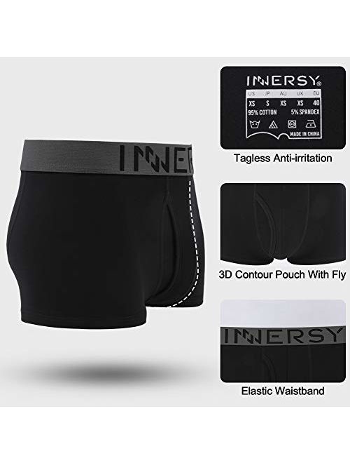 INNERSY Mens 4 Pack Low Rise Trunks Cotton Breathable Underwear with Pouch