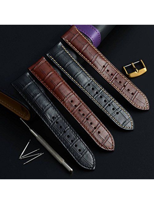WOCCI 18mm 19mm 20mm 21mm 22mm Alligator Embossed Leather Watch Band, Replacement Strap for Men or Women