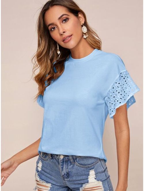 Shein Eyelet Embroidery Sleeve Top