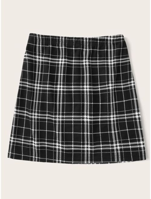 Shein Split Hem Plaid Skirt