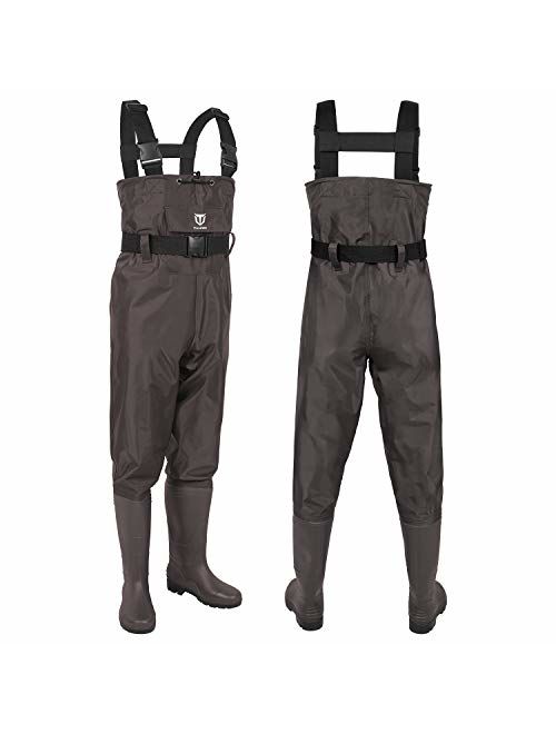 TideWe Bootfoot Chest Wader, 2-Ply Nylon/PVC Waterproof Fishing & Hunting Waders for Men and Women (Green and Brown)