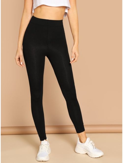 Shein Elastic Waist Solid Leggings